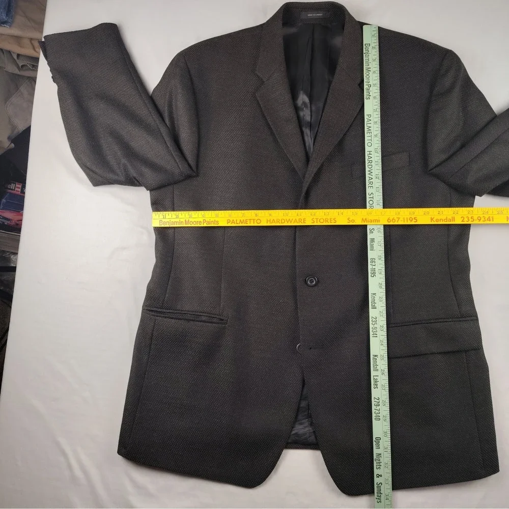 DKNY Mens 46R Sport Coat Blazer Brown Black Birdseye Pure New Wool Textured